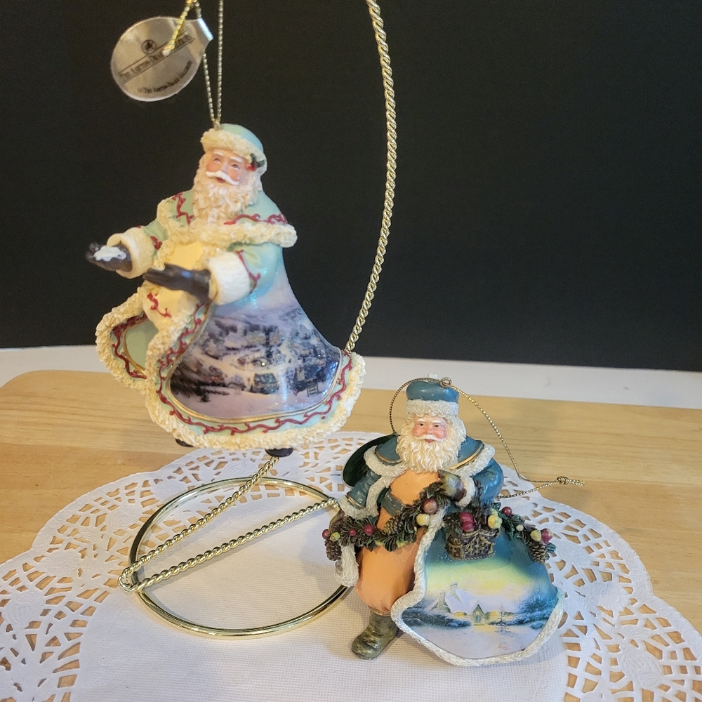 Pair of Ashton-Drake Galleries Thomas Kinkaid Old World Santa Ornaments